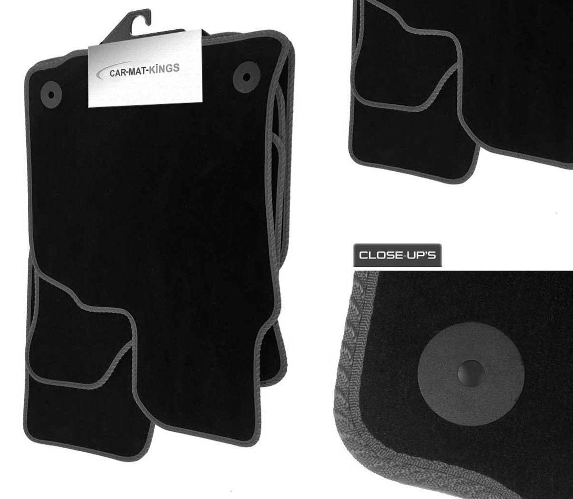(Q112:VEL) 4 Piece Jaguar (2008-2014) XF Vehicle Specific Car Mat Set Black Carpet Grey Trim