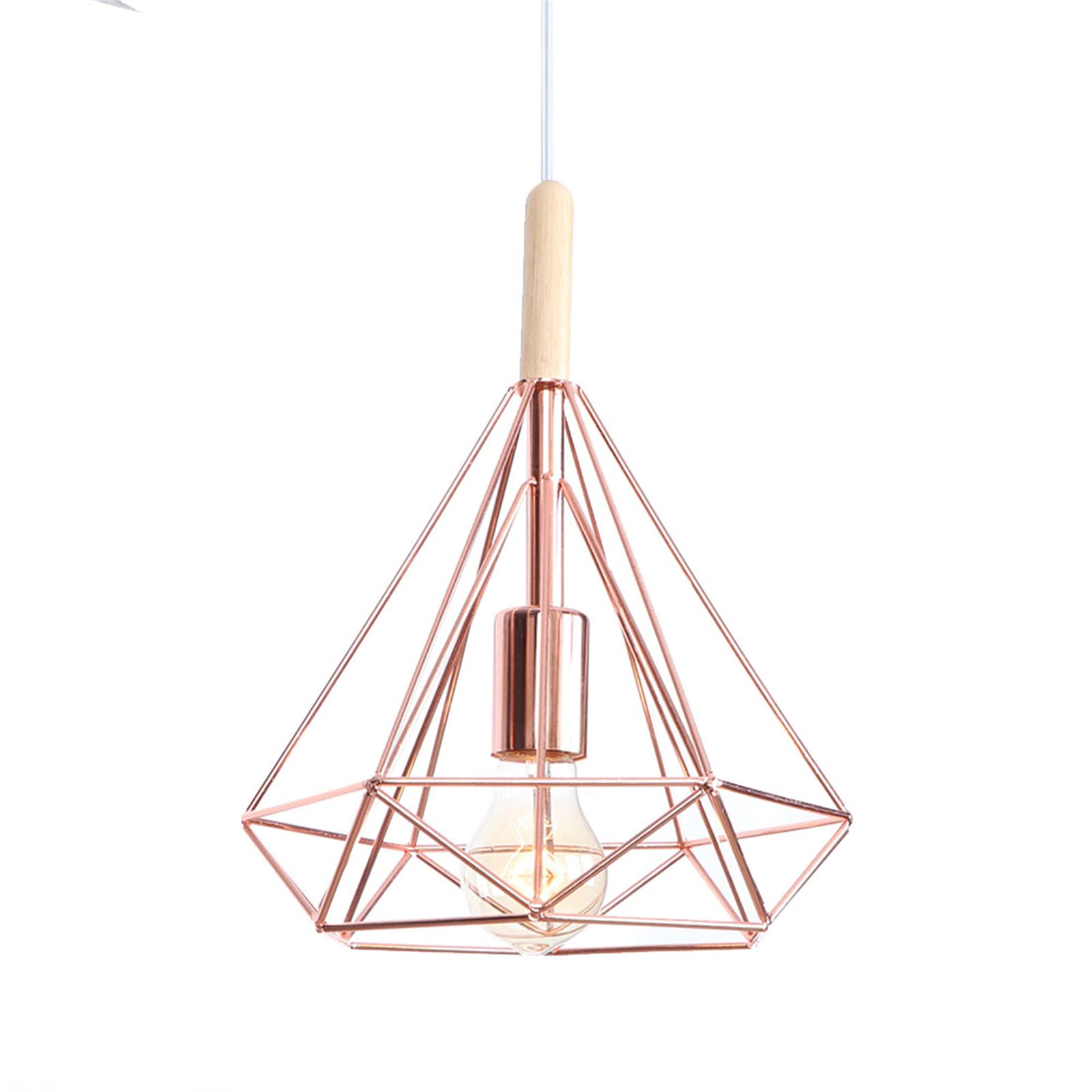 Lámpara de araña moderna de madera con jaula metal oro rosa ajustable 8