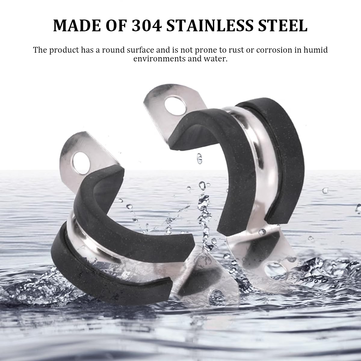 Ampia Gamma di Fascette Stringitubo Sfuse, 6 Pezzi, Fascette Stringicavo in Acciaio Inox, Fascette per Cavi, Isolamento in Gomma Nera (46 Mm)
