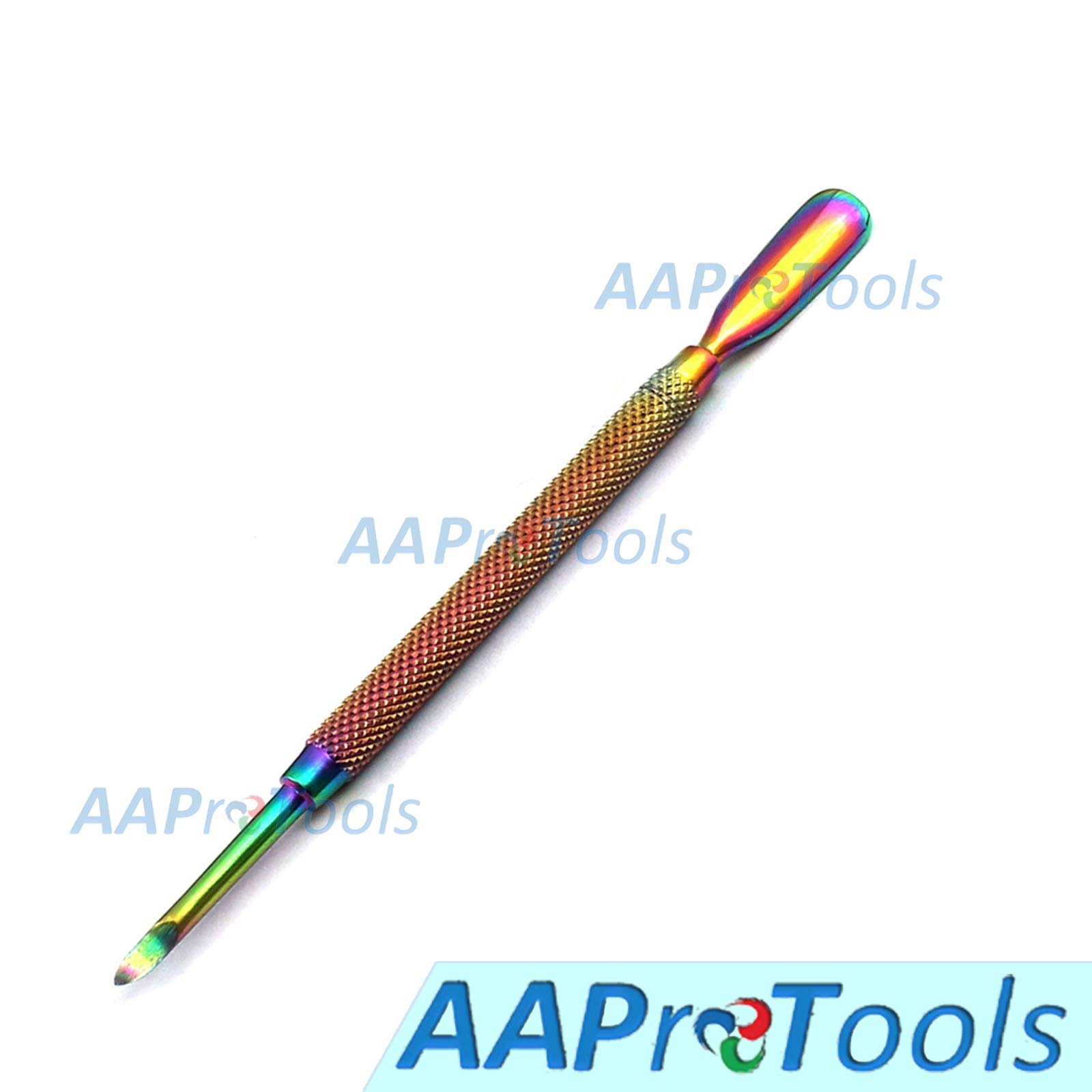 AAProTools 4Pcs Dual-Ended Cuticle Pusher Remover Colorful Stainless Steel manicuring Nail Art Tool 4 Patterns