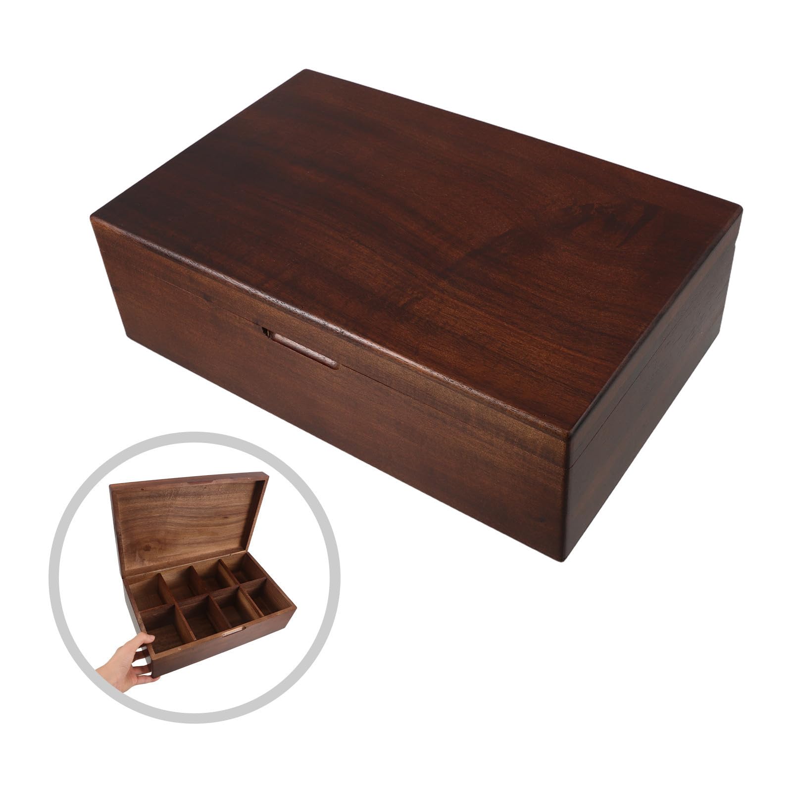 HOMSFOU Holz Teebeutel Aufbewahrungsbox mit 8 Fächern Rechteckiges Design Platzsparend und Schnell Zugänglich für Zuhause und Kaffee Station im Vintage Stil Wiederverwendbar