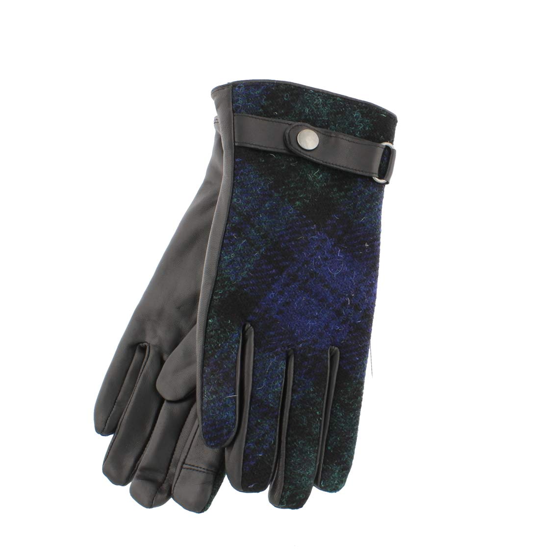 Failsworth Women's Black Watch Harris Tweed & Leather Gloves (Small/Medium, )