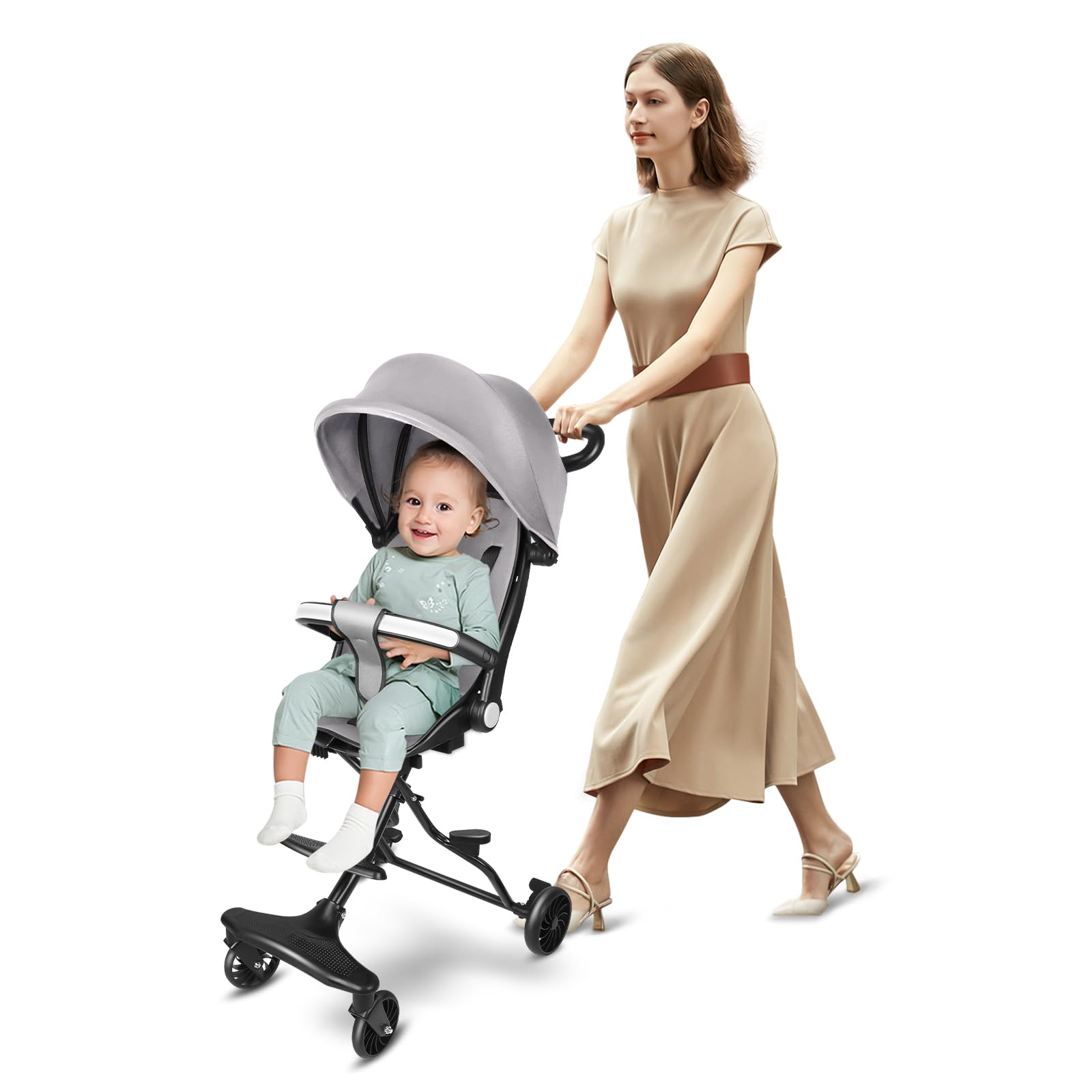 Passeggino Canne, 0-4 anni, 0-25 kg, leggero e compatto, posizione allungata, pieghevole automatico, 30 x 55 x 86,5 cm, grigio