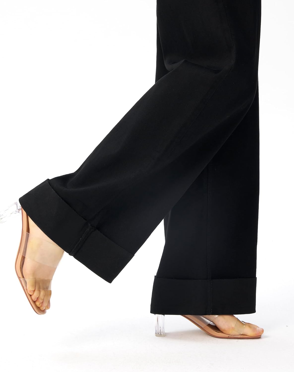 roswear Women's High Waisted Stretchy Wide Leg Jeans Cuffed Baggy Jeans Loose Denim Pants - Image 6