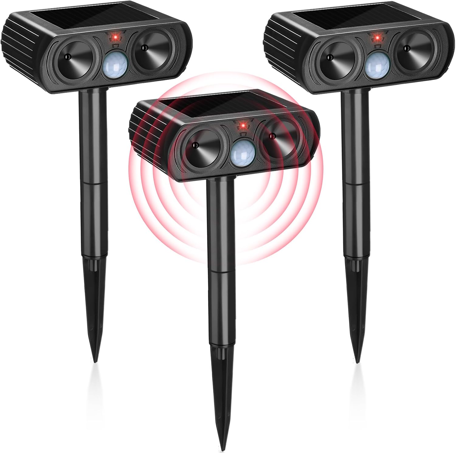 Qualirey 3 Pack 2025 Solar Ultrasonic Animal Repellent Outdoor Sonic Deer Repellent Devices Deterrent Away Cat Dog Raccoon Rabbit Pet with Motion Sensor Weatherproof General for Garden Yard Farm Lawn