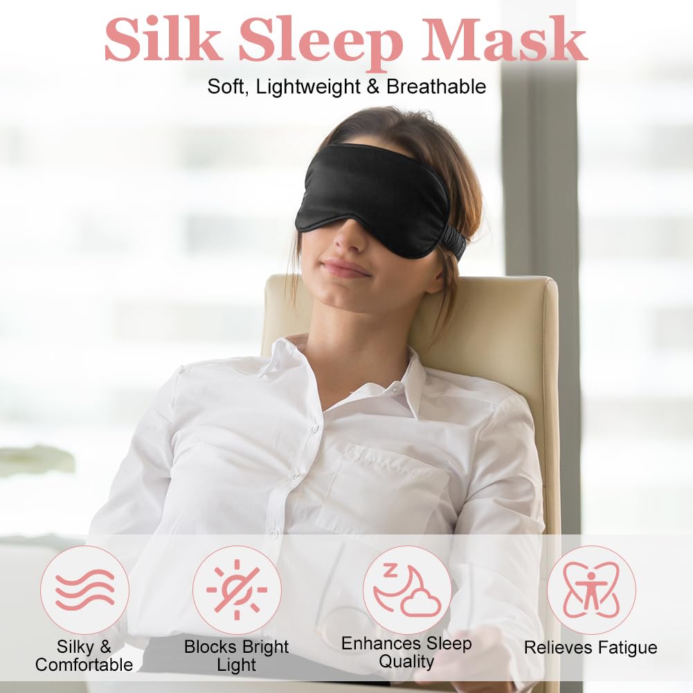 HOTUT Set di 2 mascherine da notte, Maschere per Dormire, maschera per gli occhi super liscia per Dormire, per Donna e Uomo maschera occhi e dormire antiluce cinturino elastico (Nero Rosa)