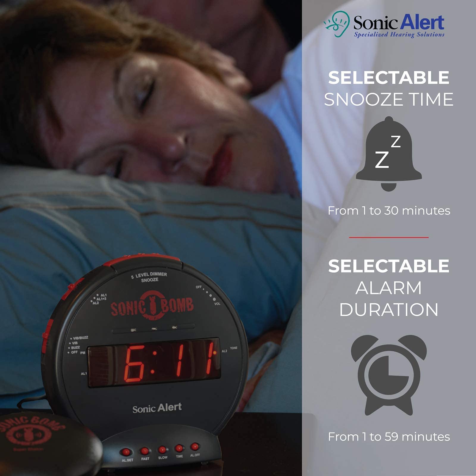 Sonic Bomb Dual Alarm Clock with Bed Shaker, Blue Sonic Alert