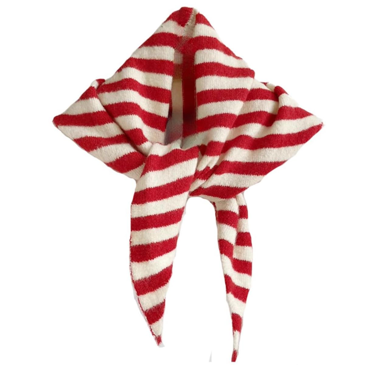 EHOTER Stripe Knitted Triangle Scarf for Women Aesthetic Headscarf Shawl Cozy Neck Warmer Versatile Head Wrap Streetwear Stylish Fall Winter Accessories (Red)