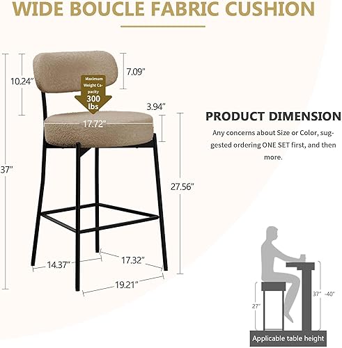 Miniatura 2 de DYHOME Juego de 2 taburetes de bar, modernos de 28 pulgadas de altura de mostrador, taburetes de bar tapizados altos con respaldo y reposapiés patas