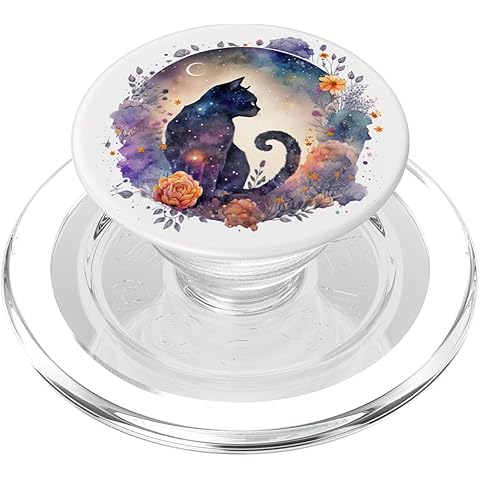 Cute Celestial Black Cat Crescent Moon Phases Witchy PopSockets PopGrip for MagSafe