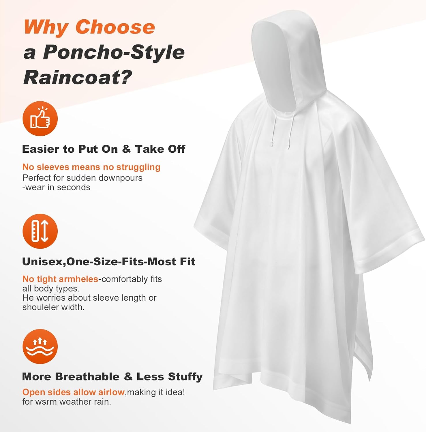 8 Pack Hooded Rain Ponchos for Adults Reusable Unisex Raincoat for Women Men Emergency Outdoor Heavy Duty Rain Coat