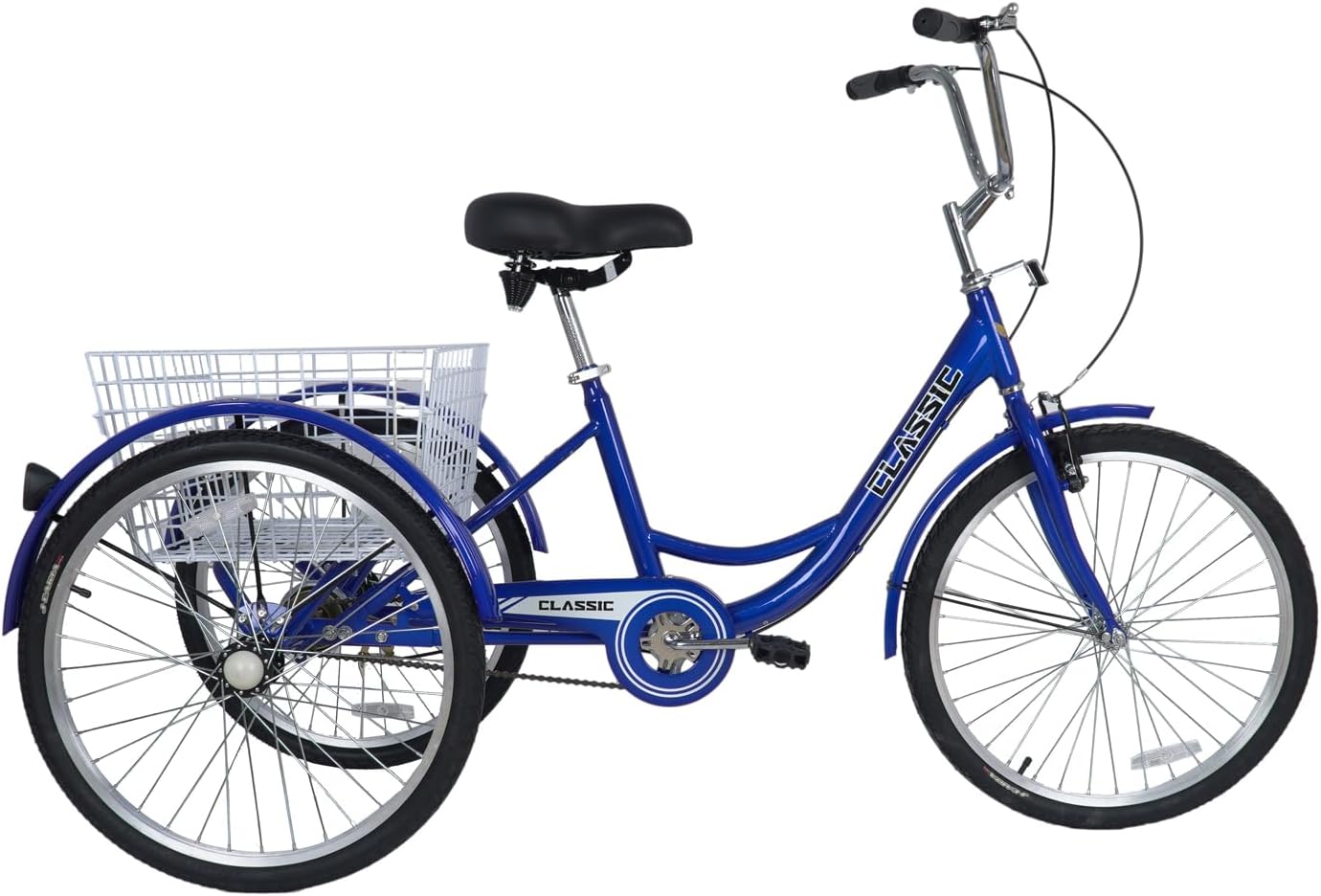 Adult Tricycle with Basket 24-inch, Best Road Bike, Three-wheel Trike with Back Carrier, Mudguard, Cycle for Adults