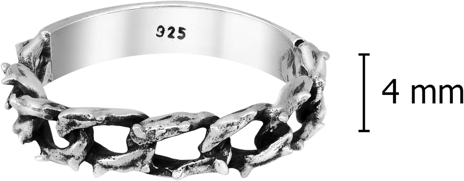 AeraVida Basic Biker Linked Barbed Wire .925 Sterling Silver Band Ring | Classic Wedding Rings For Women | Trendy Comfort Fit Silver Rings for Women | Couple Unisex Ring | Sterling Silver Rings Sizes 7-10