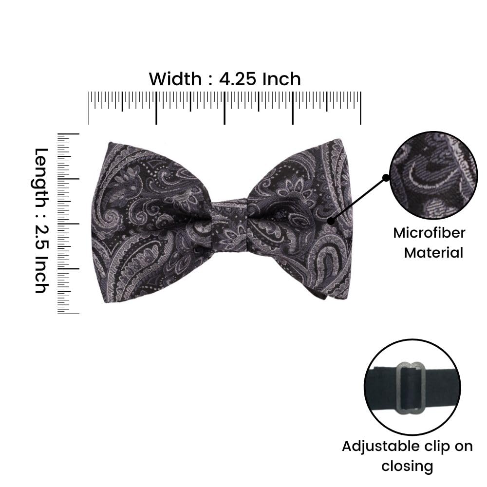 The Tie Hub Custom Grey Paisley Microfiber Bow Tie For Men - Image 5 thumbnail