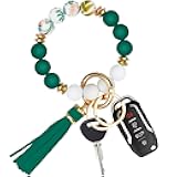 Key Ring Bracelet Car Keychain Holder Wristlet Silicone Beaded Bangle Chains for Women