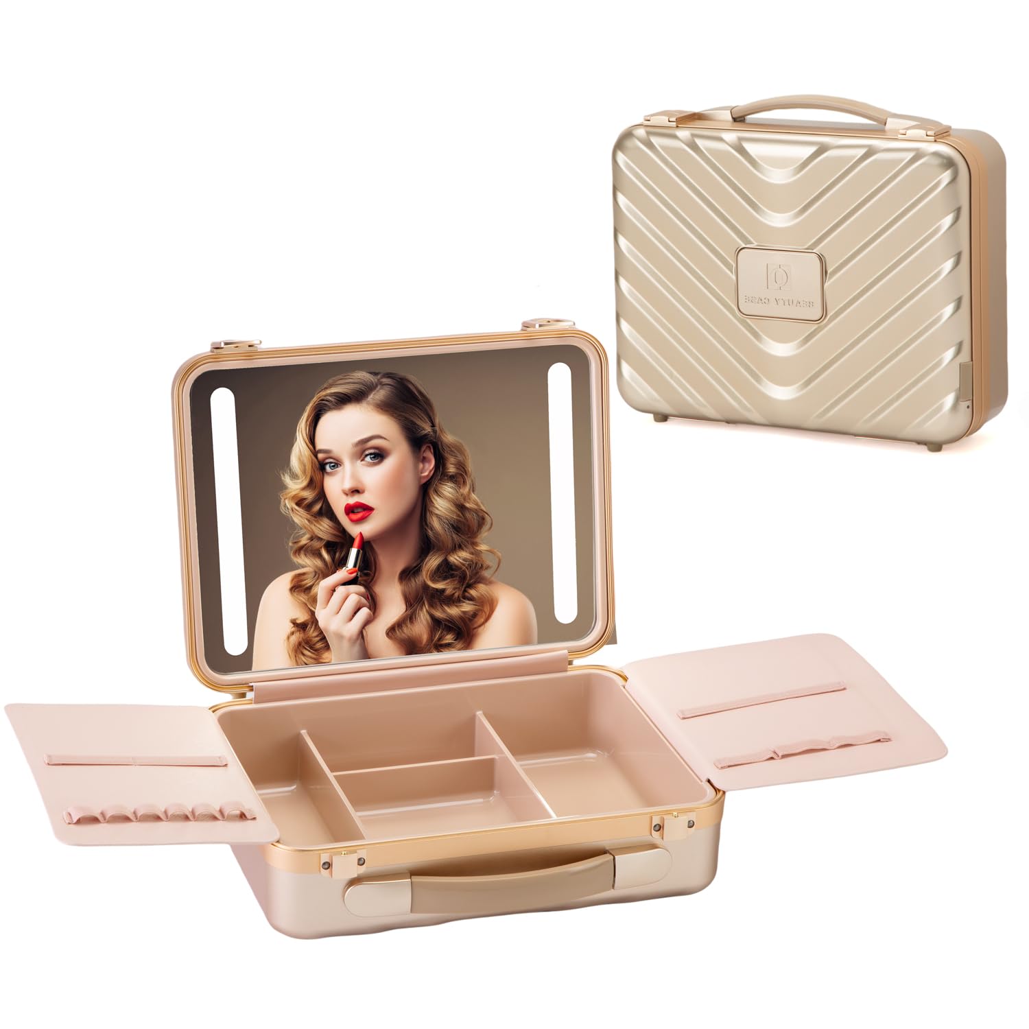 Trousse de Maquillage de Voyage avec Miroir éclairé, 3 Couleurs, Organisateur de cosmétiques, luminosité réglable, boîte de Rangement Portable pour pinceaux de