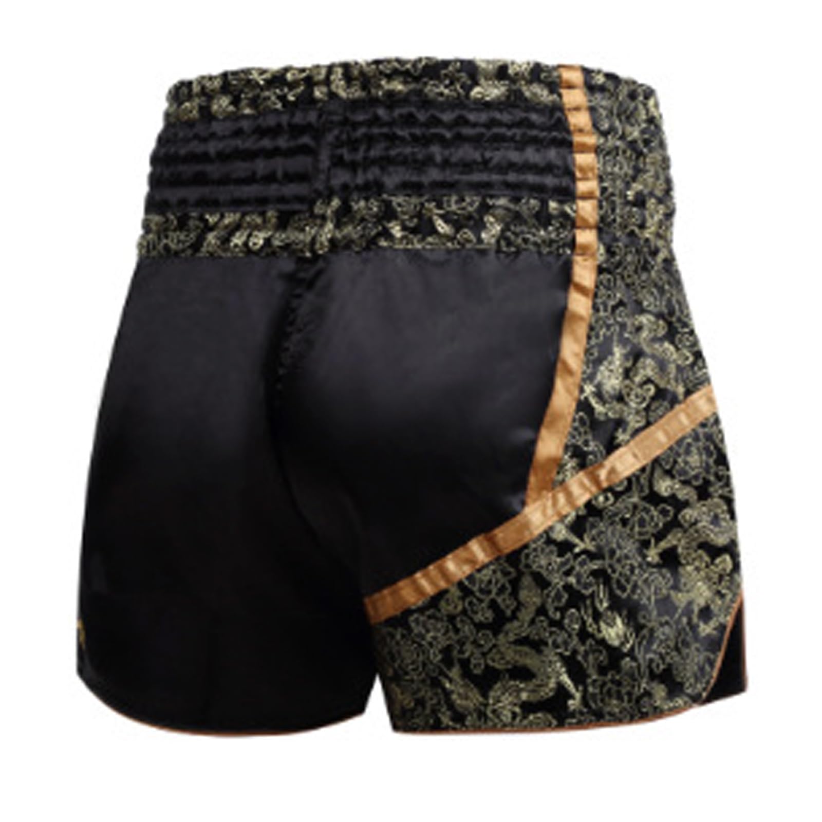 ARIASS Pantalones cortos de Muay Thai, MMA, Boxeo y Kickboxing para Hombres y Mujeres, Talla 3XL, Negro, Solido, Tiro Alto, Unisex-Adultos