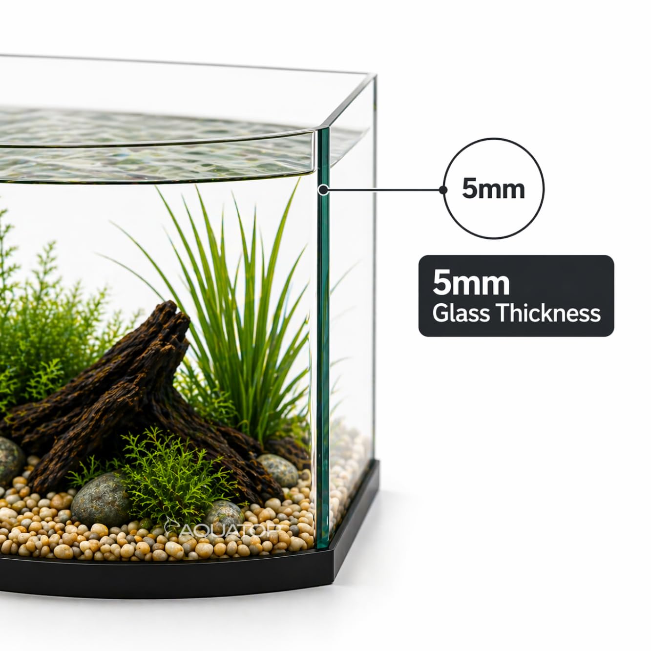 Aquatop EuroStyle ES-12 Aquarium Bowfront de 10 litres – Nano aquarium en verre semi-circulaire, sans danger pour l'eau douce et l'eau salée, aquariums de bureau, aquarium panoramique