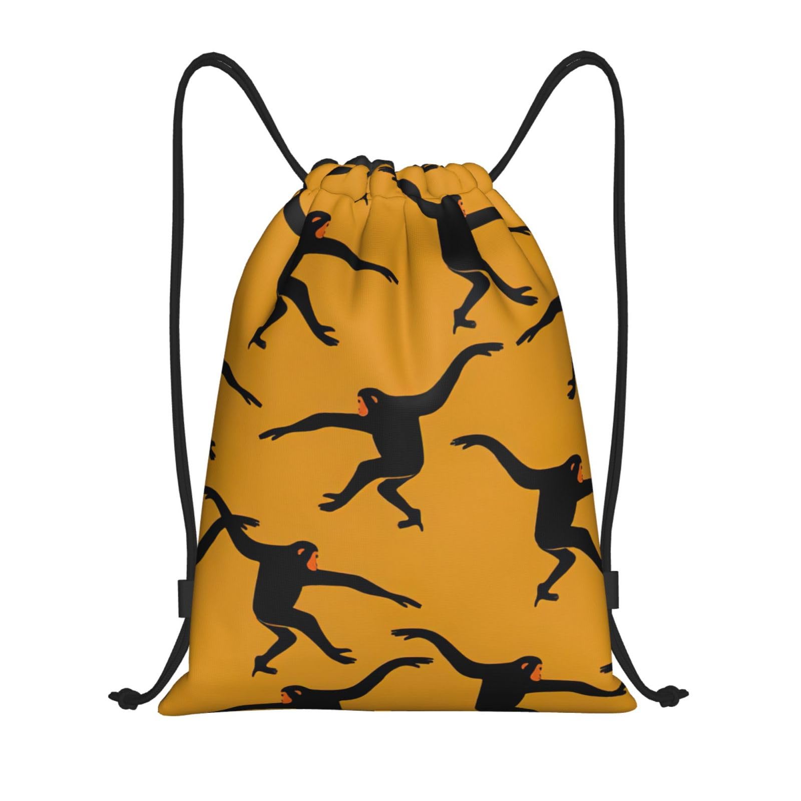 Zkyfll Unisex Black Gibbon Monkey Print Drawstring Backpack Bag Sport Gym Sackpack Lightweight Beach Yoga Bag String Bag, M