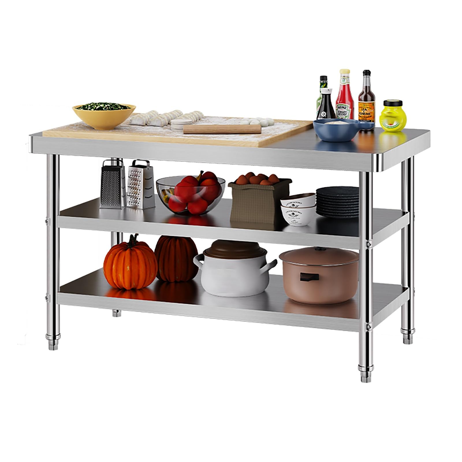 Piano Di Lavoro Da Cucina Commerciale In Acciaio Inox, Tavolo Da Lavoro In Acciaio Inox, Con Piedini Regolabili E Ampio Ripiano Inferiore, Per Cucina, Ristorante(100 * 50cm/39.3 * 19.6")