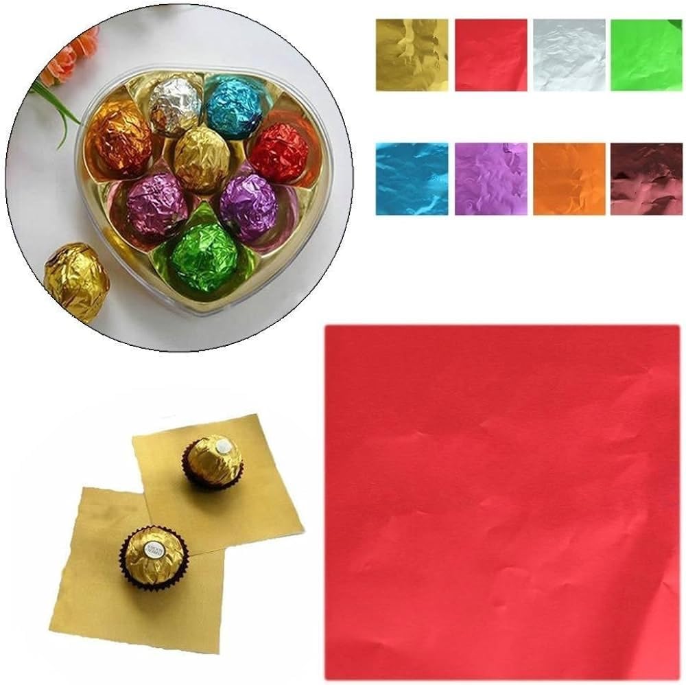 Royals 200pc Assorted Colour Foil Wrappers for Chocolate, 8 x 9 cm, (Plain/Printed) Chocolate Paper Chocolate Wrapping foil - Image 5 thumbnail