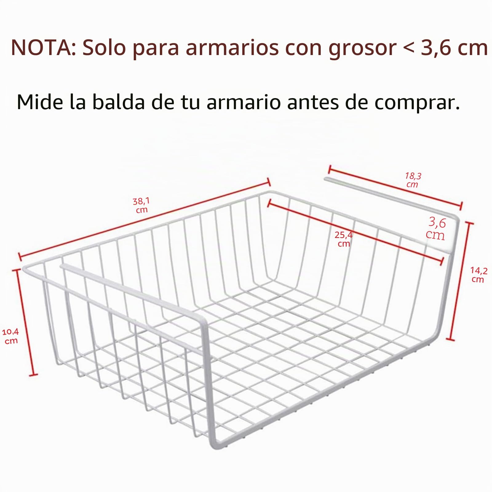 Tebery Paquete de 2 cestas de almacenamiento colgantes de alambre blancas para debajo del armario, deslizantes para cocina, despensa, escritorio, estantería