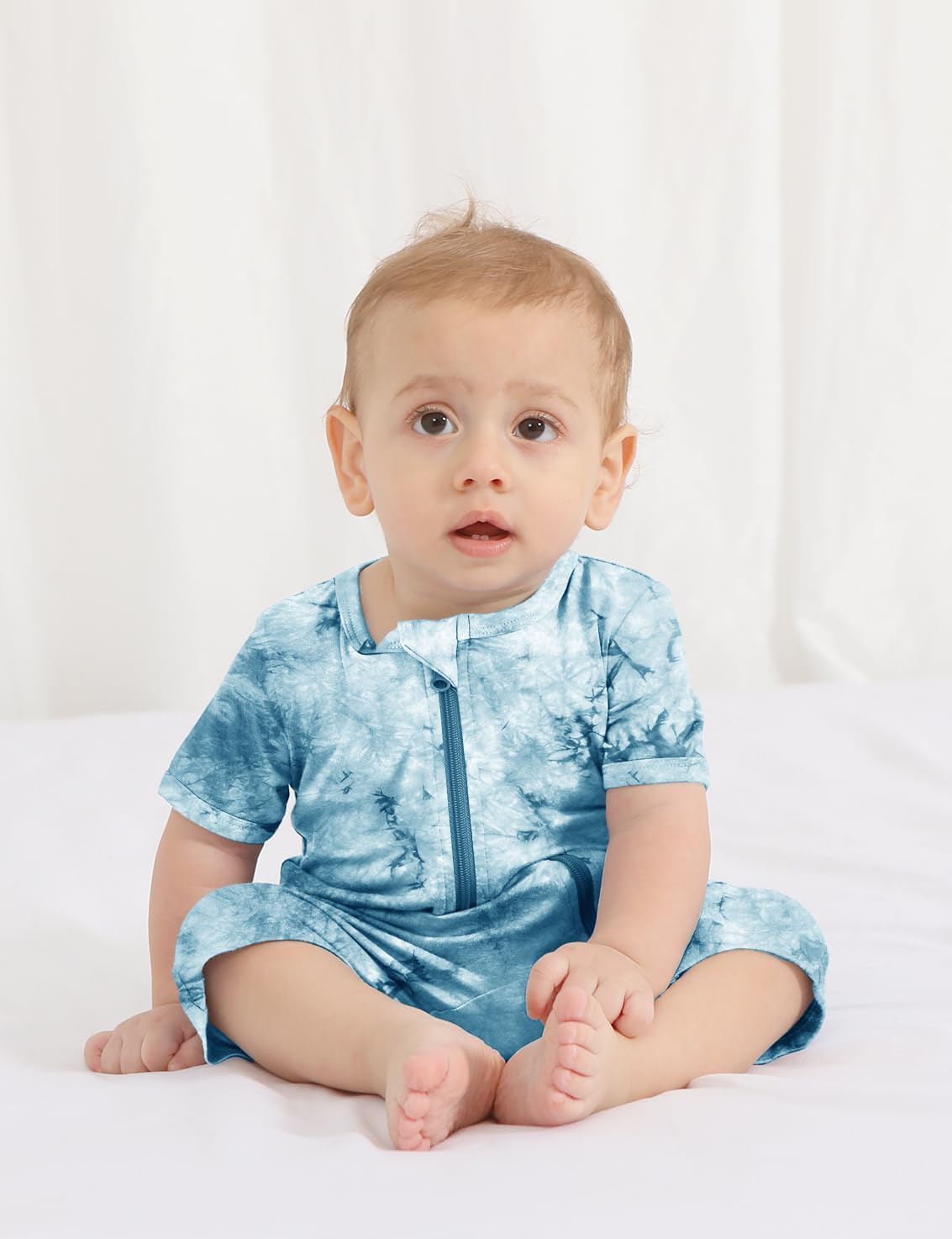 Jimonda Baby GIRLS BOYS Rayon From Bamboo Pajamas 3 Pack Short Sleeve Footless Romper 2 Way Zipper Tie Dye Pjs 0-24M