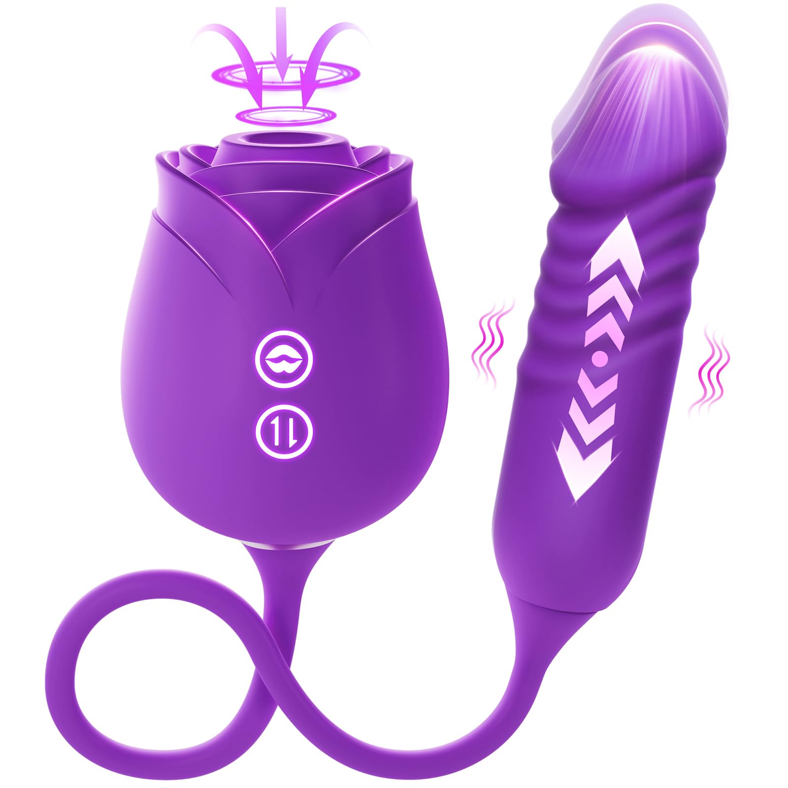 MOOLIGIRL Rose Vibrator Sex Toy for Women, Dual-end Adult Toys with Clitoral Sucking Vibrator & G-spot Thrusting Dildo, 10 Modes Clit Nipple Sucker Vibrater, Suction Vibrators Female Couples Sex Toys