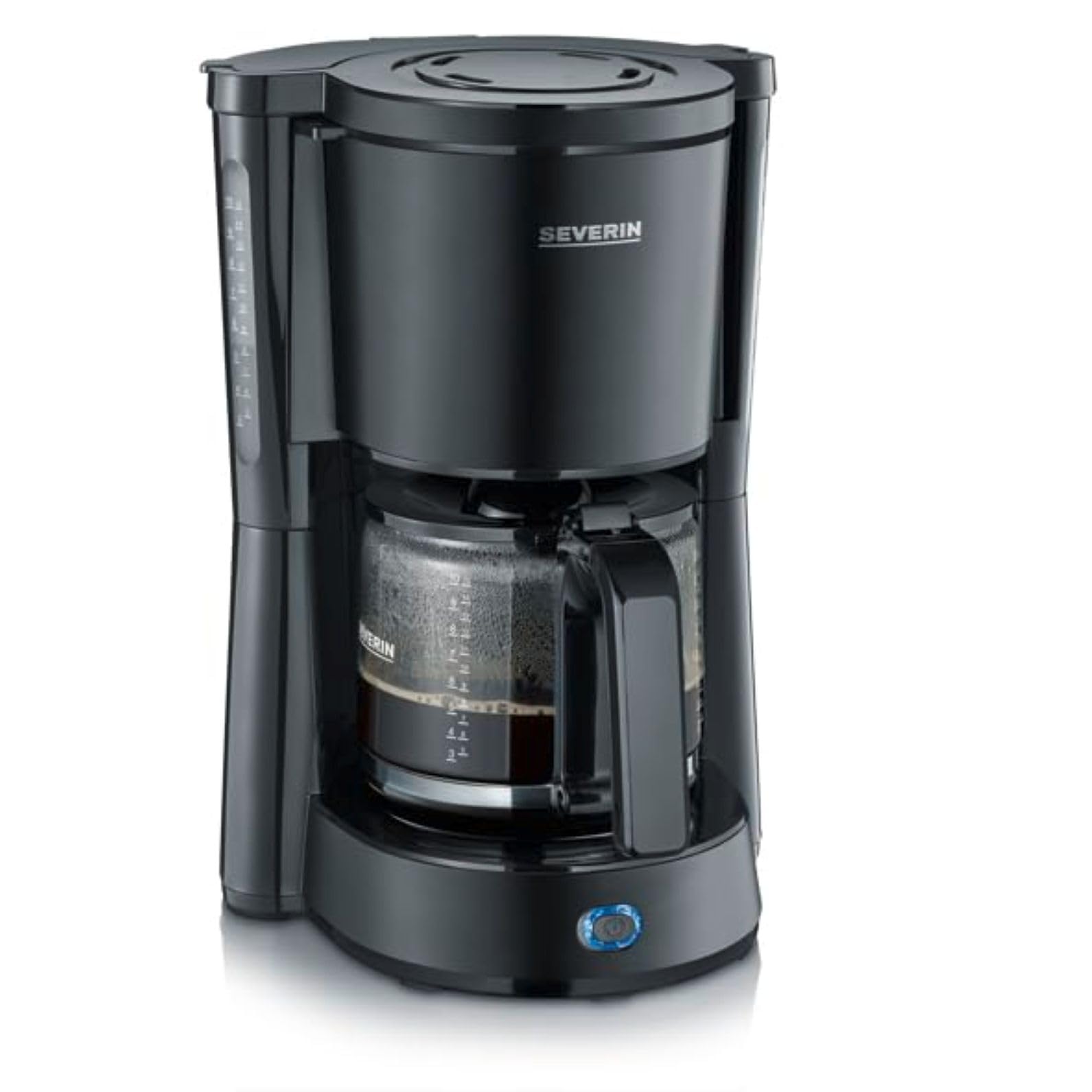 SEVERIN Kaffeemaschine "Type" mit Glaskanne, aromatischer, schneller und leise gebrühter Kaffee mit dem Kaffeebereiter für bis zu 10 Tassen, Filterkaffeemaschine, Edelstahl-schwarz, KA 9554