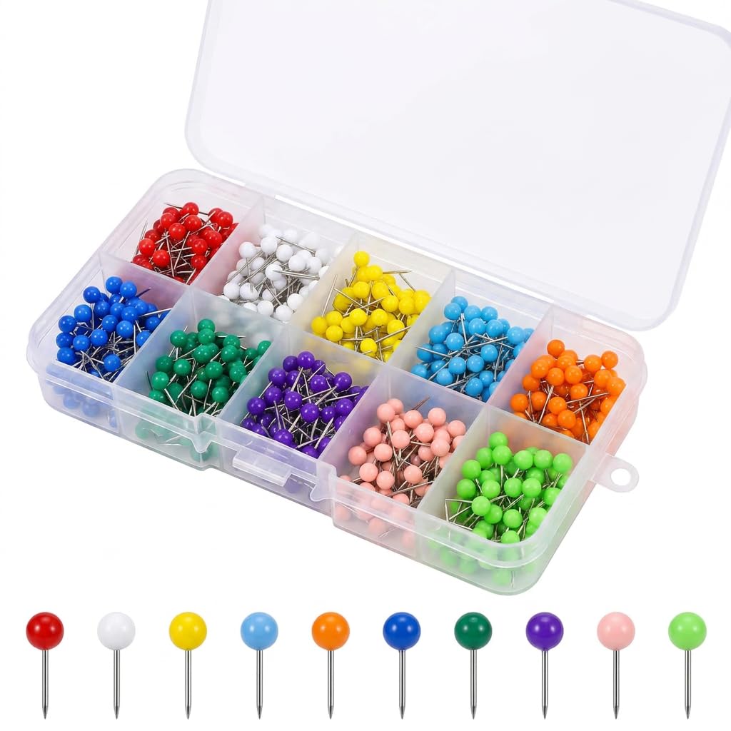 LUCTHY 600 PCS Coloured Push Pins, 10 Colours, Round Head Drawing Pins