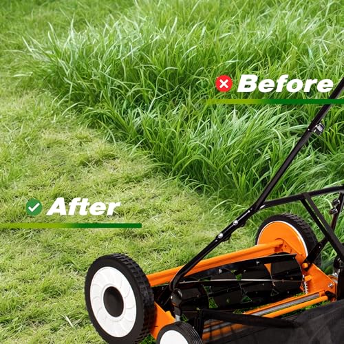 Image of Walensee 20-Inch 5-Blade Push Reel Lawn Mower, Cordless Manual Reel Lawn Mower Walk-Behind Steel Lawn Mowers with Removable 11.8-Gallon Grass Catcher, Sponge Grip, 9-Position Cutting Height Adjustment