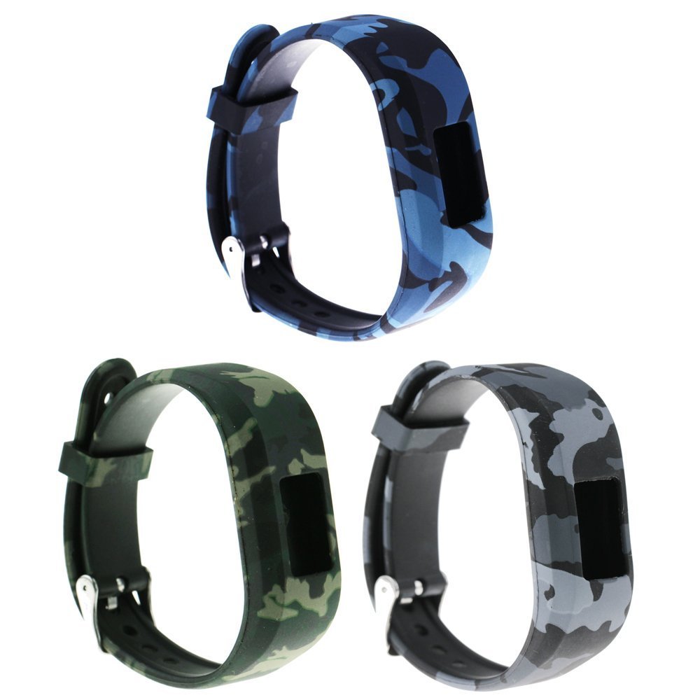 ECSEM Bands and Straps for Garmin Vivofit JR Vivofit JR.2 Vivofit 3 Band Large, with Secure Clasps [3pcs Floral Pattern Bands] Navy/Army/Air Force