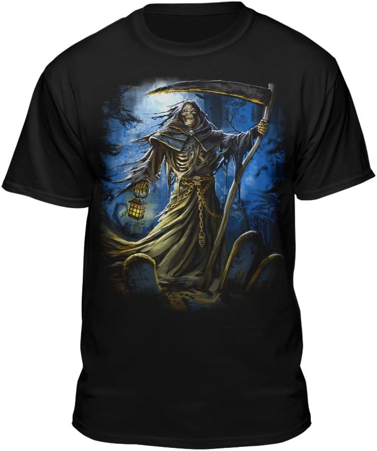 Teelocity Grim Reaper Night Time Graveyard Scene in Painted Art Style T-Shirt