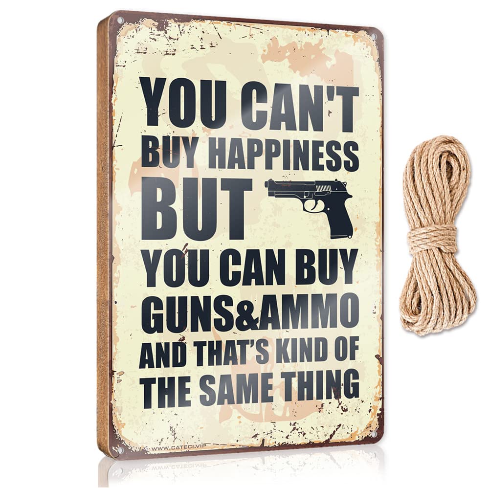 FZFN Kitchen Funny Sign You Can'T Buy Happiness But You Can Buy Guns&Ammo Wooden Sign Wood Signs For Home Decor Kitchen Sign Decor(20X30CM)