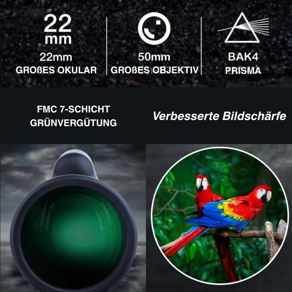 Teleskop monokularowy 10–30 x 50 Zoom – luneta HD dla dorosłych z pryzmatem BAK4 i soczewką FMC, wodoszczelność IP56, uchwyt na telefon komórkowy i statyw, do obserwacji ptaków, podróży, polowania