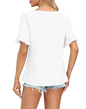 BZB Womens Tops Square Neck Business Casual Peplum Top Short