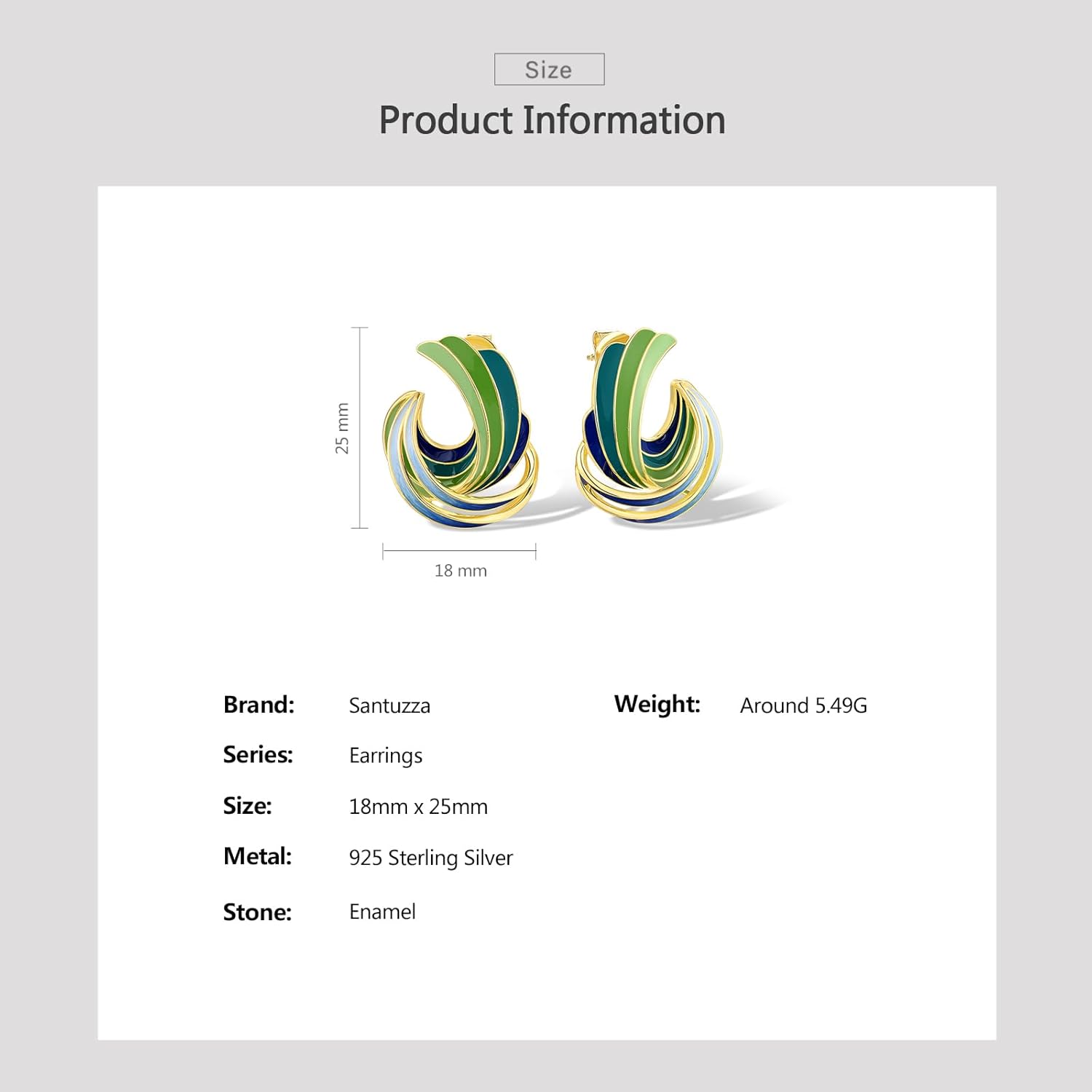 Santuzza 925 Sterling Silver Wing Shape Earrings Green & Blue Ombre Splicing Enamel Stud Earrings for Women