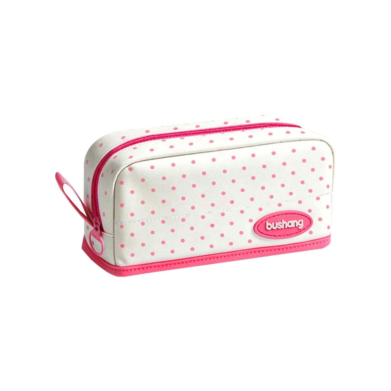 Cute Polka Dot Pencil Case, Portable Stationery Zipper Storage Pouch (Pink)
