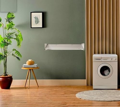 LiJoUK Wall Mounted Clothes Drying Rack White Retractable Clothes Dryer, Foldable Towel Hanger 100CM Wide - 6 x 1m Aluminium Rail - Indoor & Outdoor - Image 3