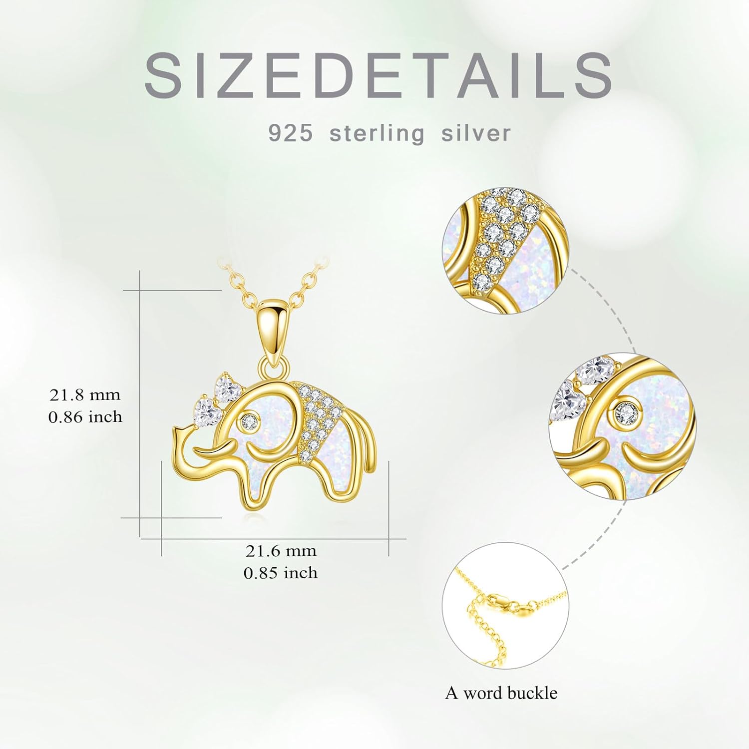 Heart Moissanite Elephant Necklace for Women, 925 Sterling Silver Opal Elephant Pendant Necklace, 18k Gold-Plated Jewelry Gift for Wife Girlfriend Anniversary Birthday, 18+2 Inch - Image 6