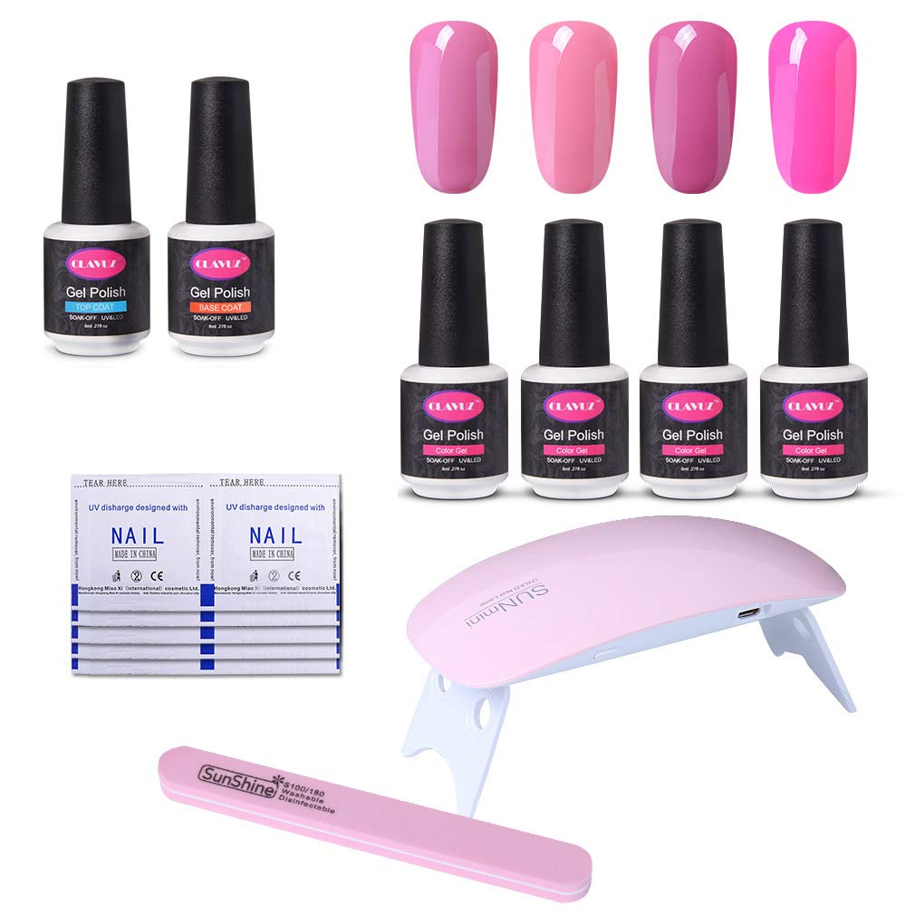 CLAVUZ Gel Nail Polish Set Top and Base Coat Nail Polish SUNMINI LED Nail Lamp Nail File Remover Wrap New Starter Nail Art Tool Kit