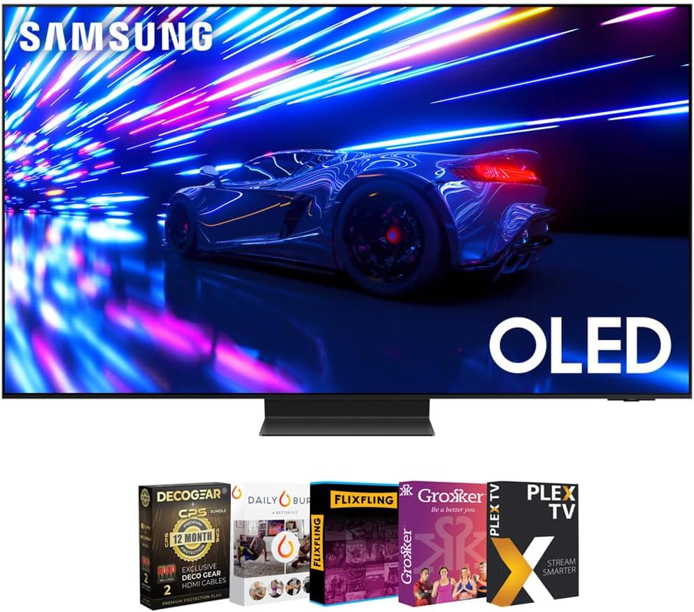 S95D 55 inch HDR OLED Smart TV (2024) w/Premiere Movie Streaming Package & Deco Gear 4K HDMI 2.0 Cable w/Pure Copper Conductors x2 + CPS Exclusive 12 Month Protection Pack (BEACH-CPS-262000)