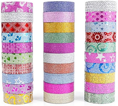 PuTwo Washi Tape, 30 Rolls Glitter Washi Tape, 15mm Washi Tape Set, Decorative Tape, Cute Washi Tape, Vintage Washi Tape, Japanese Washi Tape, Washi Tape for Journal, Decorative Tape for Crafts