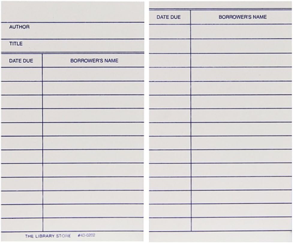 The Library Store Library Book Cards with Date Due and Borrow's Name Box of 500