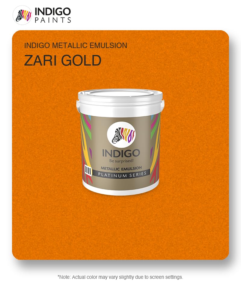 Image of Indigo Metallic Emulsion Platinum Series - Sparkling Metallic Texture Wall Paint | Water-Based | Anti-Fungal & Algae Resistant | Interior & Exterior Use 10 L Zari Gold