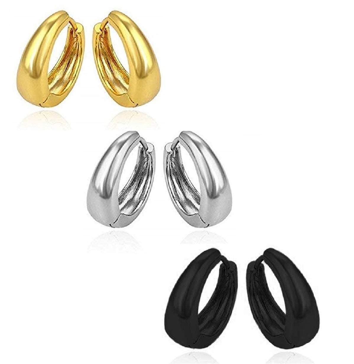 FOREVER BLINGS Style Small Hoop Stud Kaju Bali Combo Earing Ear Rings For Men Gents Boys Boyfriend Unisex With Piercing Stud Hoop Earring Set For Men’s Pack Of 3