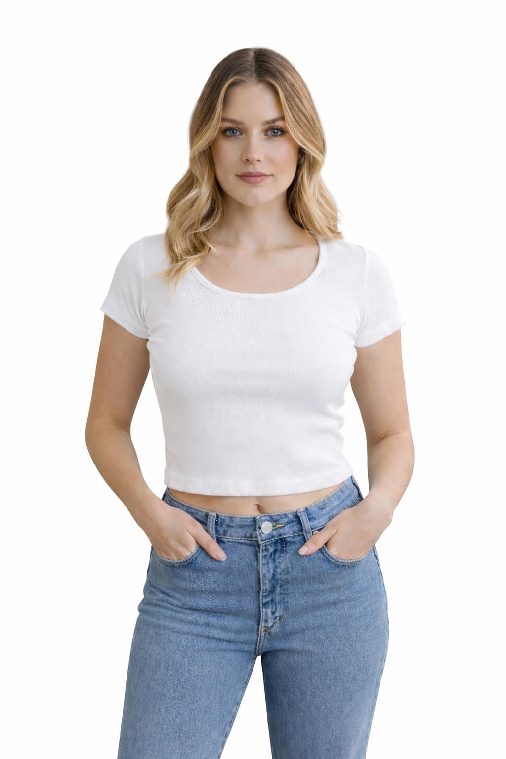 Women’s Fitted Crop Top – Soft Stretch Short Sleeve Casual T-Shirt-picture-18