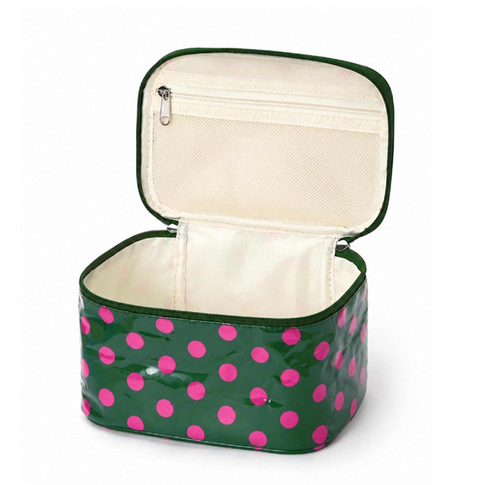 Polka Dot PVC podróżna kosmetyczka do makijażu, wodoszczelna dla kobiet, | EcoGleam Polka Dot PVC podróżna torba do makijażu, wodoodporna dla kobiet, estetyczna podróżna kosmetyczka z uchwytem, porta