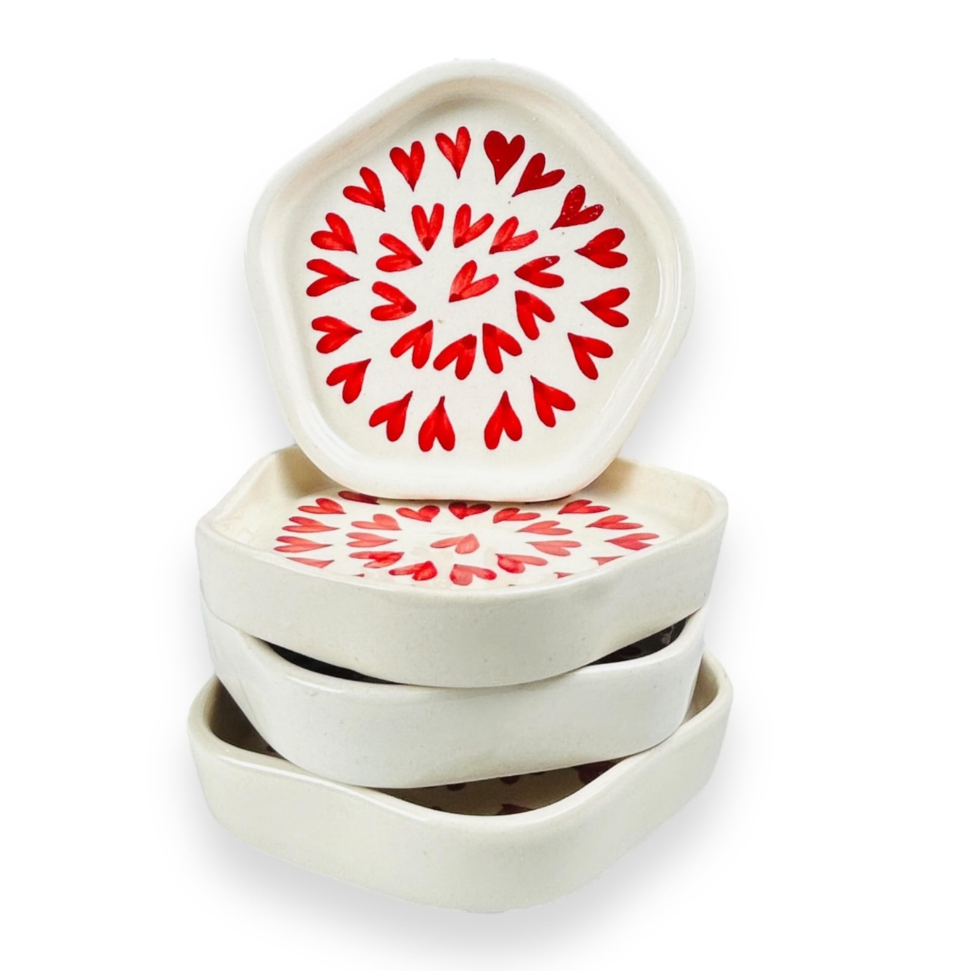 CERAMIC DINING Red Heart Ceramic Dessert Plates- Set of 6 || Snack Plates || Side Plates 2