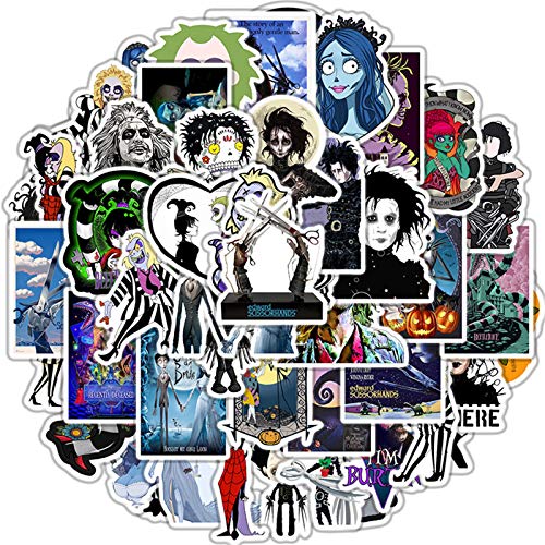 50 Pcs Halloween Tim Burton Film Decal Stickers for Laptop and Water Bottles,Waterproof Durable Trendy Vinyl Laptop Decal Stickers Pack for Teens, Water Bottles, Computer, Travel Case (Tim Burton)